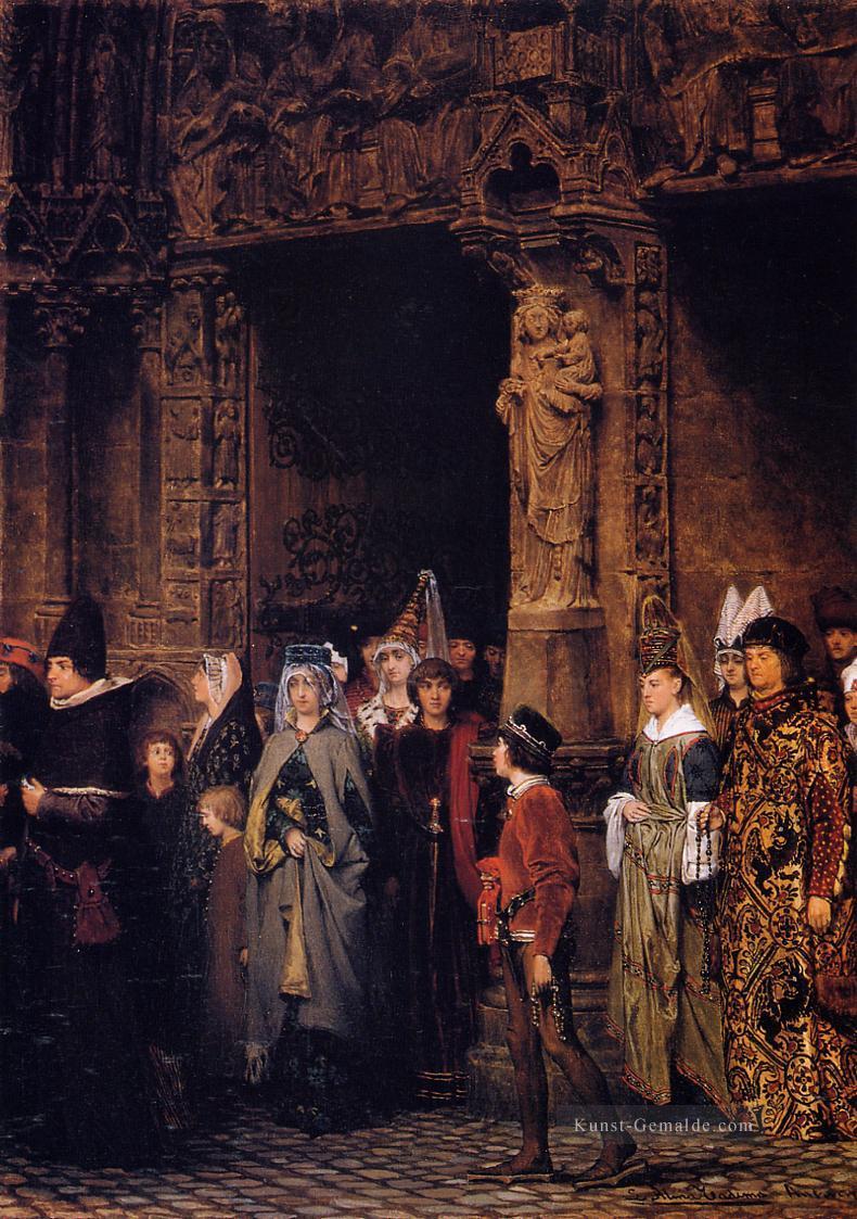 Weggehen Kirche im fünfzehnten Jahrhundert romantische Sir Lawrence Alma Tadema Ölgemälde